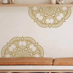 Eleganter goldener Mandala Lotus Wandtattoo Set für minimalistische Wohnzimmerdeko