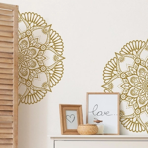 Goldenes Mandala Wandtattoo PVC Geometrisches Blumenmuster Aufkleber Für Wohnzimmer Schlafzimmer Moderner Minimalistischer Stil Ethno Heimdekoration