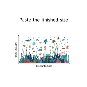 Detailed view of ocean life wall decals with fish and coral measuring 115x60cm