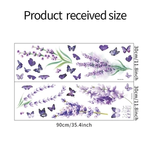 Détails des stickers muraux lavande pourpre et papillons avec dimensions affichées