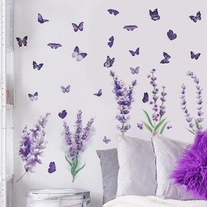 Autocollants muraux lavande et papillons violets pour décoration de chambre maison