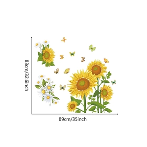 Detailed dimension guide for sunflower and daisy wall stickers showing 89cm by 83cm layout