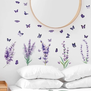 Stickers muraux lavande et papillons violets pour décoration de chambre et salon