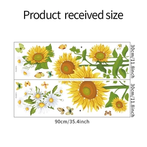 Detailed sheet layout of sunflower and butterfly wall decals with 30x90cm dimensions