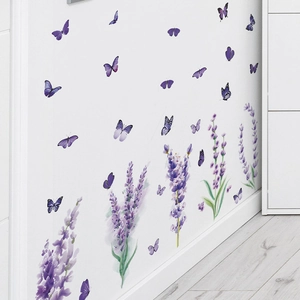 Stickers muraux de lavande violette et papillons pour la décoration intérieure du salon