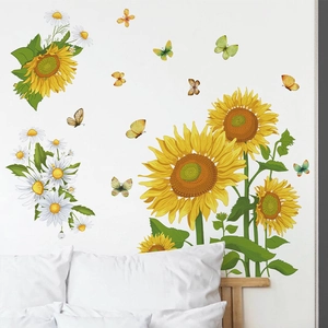 Colorful sunflower and butterfly wall stickers for bedroom and living room home decor