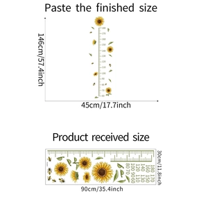 Tableau des tailles pour sticker mural de croissance tournesol abeille avec échelle 60-180cm