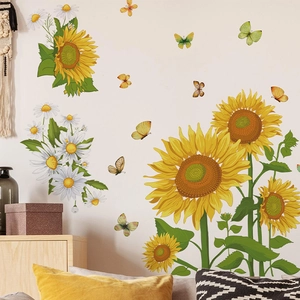 Sunflower Daisy Butterfly Wall Sticker PVC Removable Floral Mural For Living Room Bedroom Home Wall Decoration Aesthetic Art