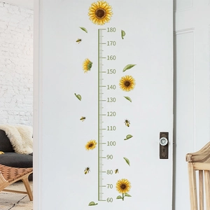 Sticker mural toise tournesol et abeille pour chambre d'enfant décor 60-180cm