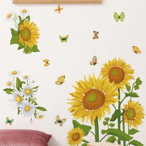 Colorful sunflower and daisy wall stickers set with butterflies for home decoration