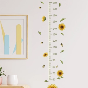 Sticker Mural en PVC avec Échelle de Mesure de Taille Tournesol et Abeille Décoratif pour Chambre d'Enfant Salon
