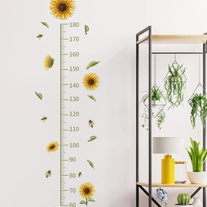 Sticker mural règle de croissance tournesol et abeille pour chambre enfant 60-180cm