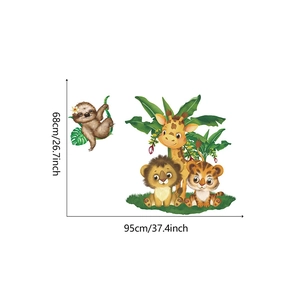 Detailed jungle animal wall decal dimensions showing 95x68cm size for kids room