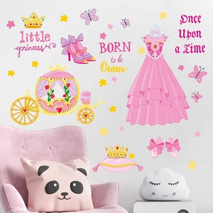 Cartoon dream princess wall stickers with pumpkin carriage for girls' bedroom decor