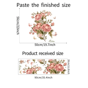 Vue détaillée du sticker mural pivoine rose montrant la disposition et les dimensions déco