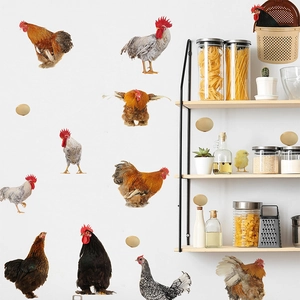Realistic chicken and rooster wall stickers for rustic home kitchen wall decor