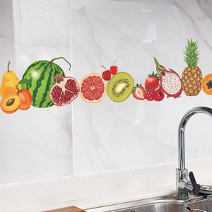 Stickers muraux colorés de fruits pour cuisine sur fond de marbre blanc élégant