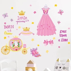 Cartoon dream princess wall decals for kids bedroom with castle and carriage