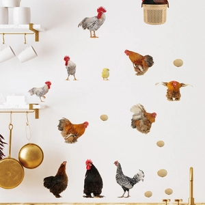 DIY countryside chicken wall stickers set for living room and kitchen home decoration