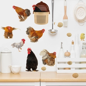 Realistic farm poultry wall stickers featuring roosters, hens, and chicks for home decor