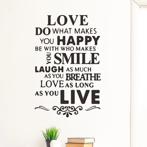 Sticker mural noir en PVC avec phrase motivante LOVE DO WHAT MAKES YOU HAPPY