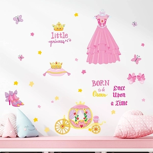 Dreamy Princess Theme Wall Stickers Pink Pumpkin Carriage Crown Castle Design For Kids Girl Room Nursery Home Decor Art