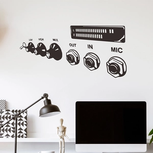 Creative audio mixer themed wall sticker for DIY home decor with knobs and jack patterns