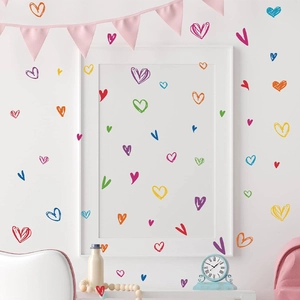 Colorful hand-drawn graffiti heart wall stickers for creative home decor and DIY