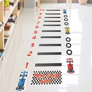 Adesivi da pavimento a tema auto da corsa per bambini con numeri e segnali