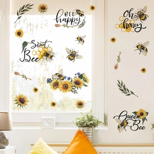 Sunflower Bee Wall Stickers Removable PVC Decals For Bedroom Living Room Window Glass Decoration Floral Home Decor