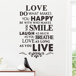 Citation Motivante en Anglais Love Happy Smile Sticker Mural PVC Amovible DIY Décalcomanie Murale Décoration Maison Art