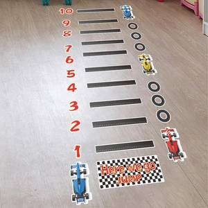 Adesivi per pavimenti con salto in lungo per bambini a tema auto da corsa numeri 1-10