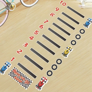 Adesivi per Pavimento Salto in Lungo per Bambini Auto da Corsa PVC Autoadesivi Decalcomanie da Muro Numeri Gioco Decorativo