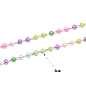 Handmade 4mm colorful faux pearl copper plated chain for DIY jewelry making accessories