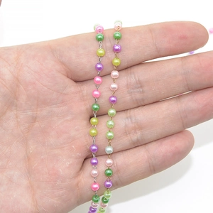 Handheld colorful faux pearl copper chain for DIY jewelry making and fashion accessories