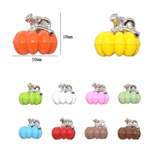 Colorful 3D pumpkin enamel charms with cat head loop, multi-color alloy pendant set