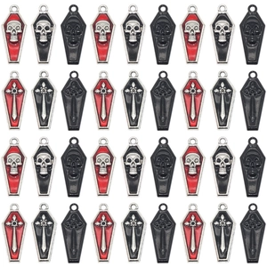 Colgantes de Ataúd de Halloween Góticos Aleación Esmalte Calavera Cruz Colgantes para DIY Collar Pulsera Pendientes Accesorios de Joyería