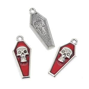 Colgantes de ataúd de esmalte rojo gótico con calavera de plata para joyas caseras