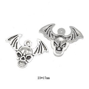 Antique silver winged skull pendant set for DIY punk jewelry making 23x17mm charms