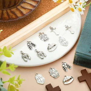 Vintage silver alloy medieval charms set featuring shield sword and helmet for DIY jewelry