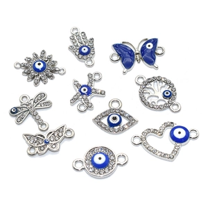 Böser Blick Anhänger aus Silberlegierung mit Emaille und Strass für DIY-Schmuck