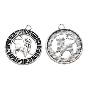 Vintage silver Leo zodiac pendant with lion relief and textured reverse for DIY jewelry