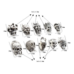 Perles tête de mort en argent antique pour bracelets DIY avec trous de 1,5mm