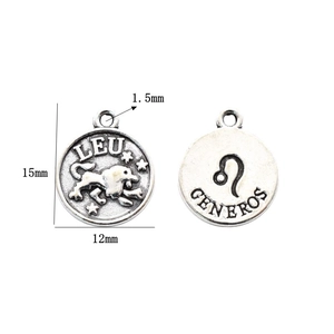 Vintage alloy Leo zodiac pendant for DIY necklaces featuring embossed lion design