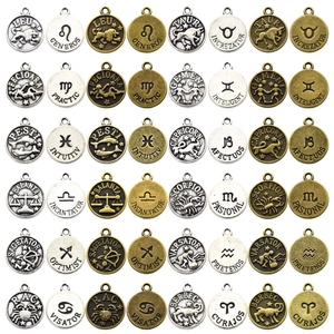 Retro Alloy Zodiac Round Pendants DIY Jewelry Charms Double Sided Constellation Coin For Necklace Bracelet Making Vintage Accessories