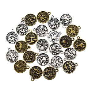Vintage alloy zodiac charms set in bronze and silver for DIY jewelry making