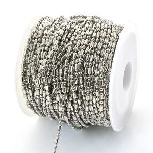 Cadena de cuentas de bambú de metal plateado de 1,5 mm en rollo para joyería artesanal DIY