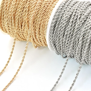 DIY gold and silver vacuum-plated 3.0mm rope chain spools for jewelry making
