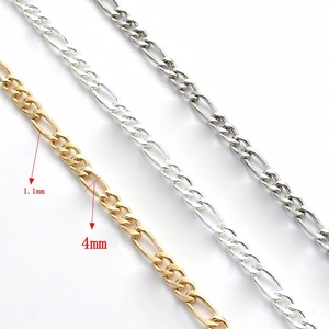 Chaînes Figaro 3:1 en or et argent pour colliers DIY, largeur 4mm et épaisseur de 1,1mm