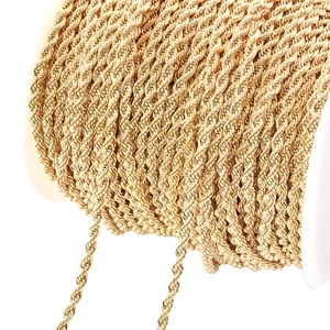 Golden 3.0mm vacuum plated twisted rope chain on white spool for DIY jewelry crafts